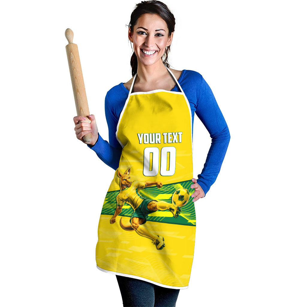 Personalized Socceroos Mascot Apron Australian Football Player Dynamic Green Yellow Sports Art