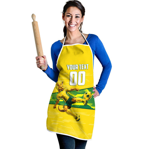 Personalized Socceroos Mascot Apron Australian Football Player Dynamic Green Yellow Sports Art
