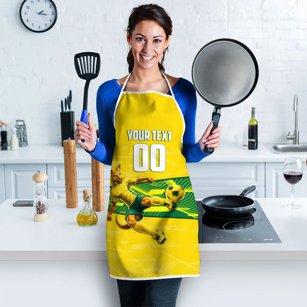 Personalized Socceroos Mascot Apron Australian Football Player Dynamic Green Yellow Sports Art