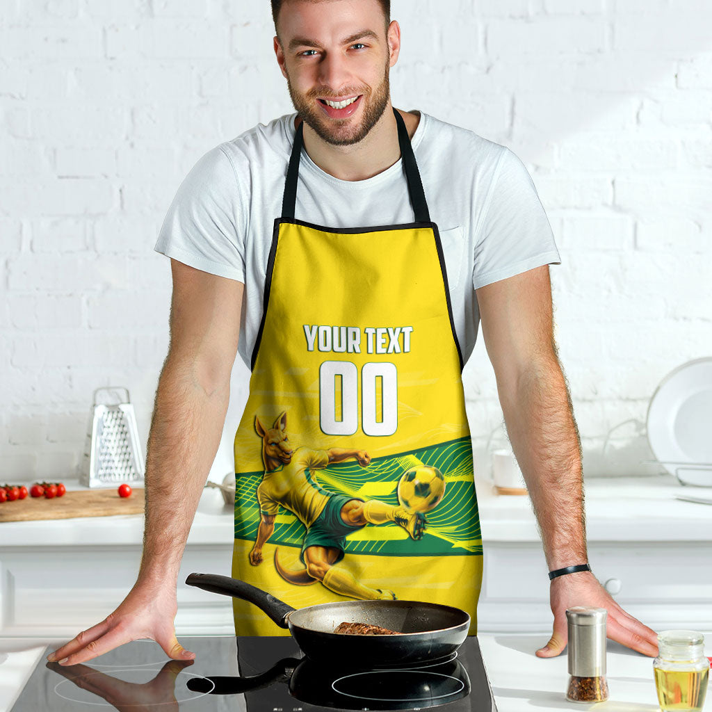 Personalized Socceroos Mascot Apron Australian Football Player Dynamic Green Yellow Sports Art
