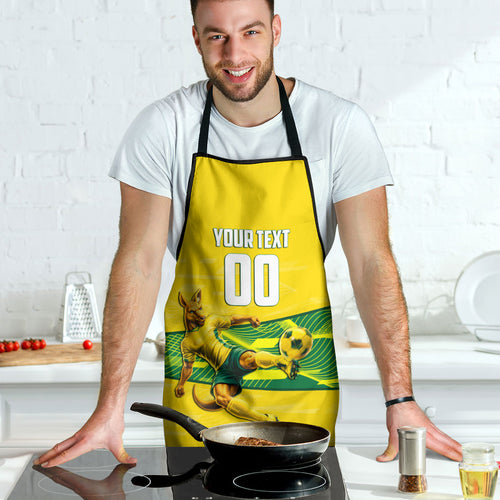 Personalized Socceroos Mascot Apron Australian Football Player Dynamic Green Yellow Sports Art