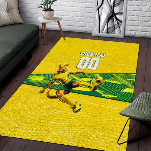 Personalized Socceroos Mascot Area Rug Australian Football Player Dynamic Green Yellow Sports Art