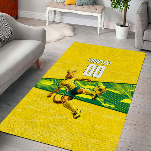 Personalized Socceroos Mascot Area Rug Australian Football Player Dynamic Green Yellow Sports Art
