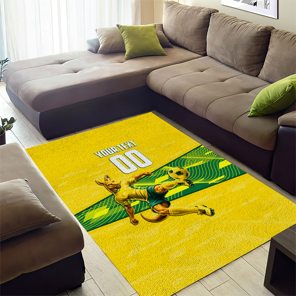 Personalized Socceroos Mascot Area Rug Australian Football Player Dynamic Green Yellow Sports Art