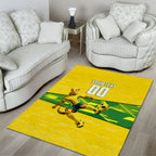 Personalized Socceroos Mascot Area Rug Australian Football Player Dynamic Green Yellow Sports Art