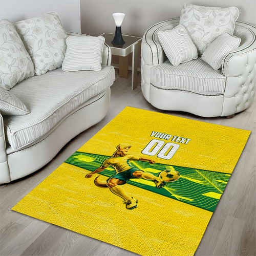 Personalized Socceroos Mascot Area Rug Australian Football Player Dynamic Green Yellow Sports Art