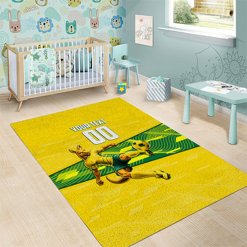 Personalized Socceroos Mascot Area Rug Australian Football Player Dynamic Green Yellow Sports Art