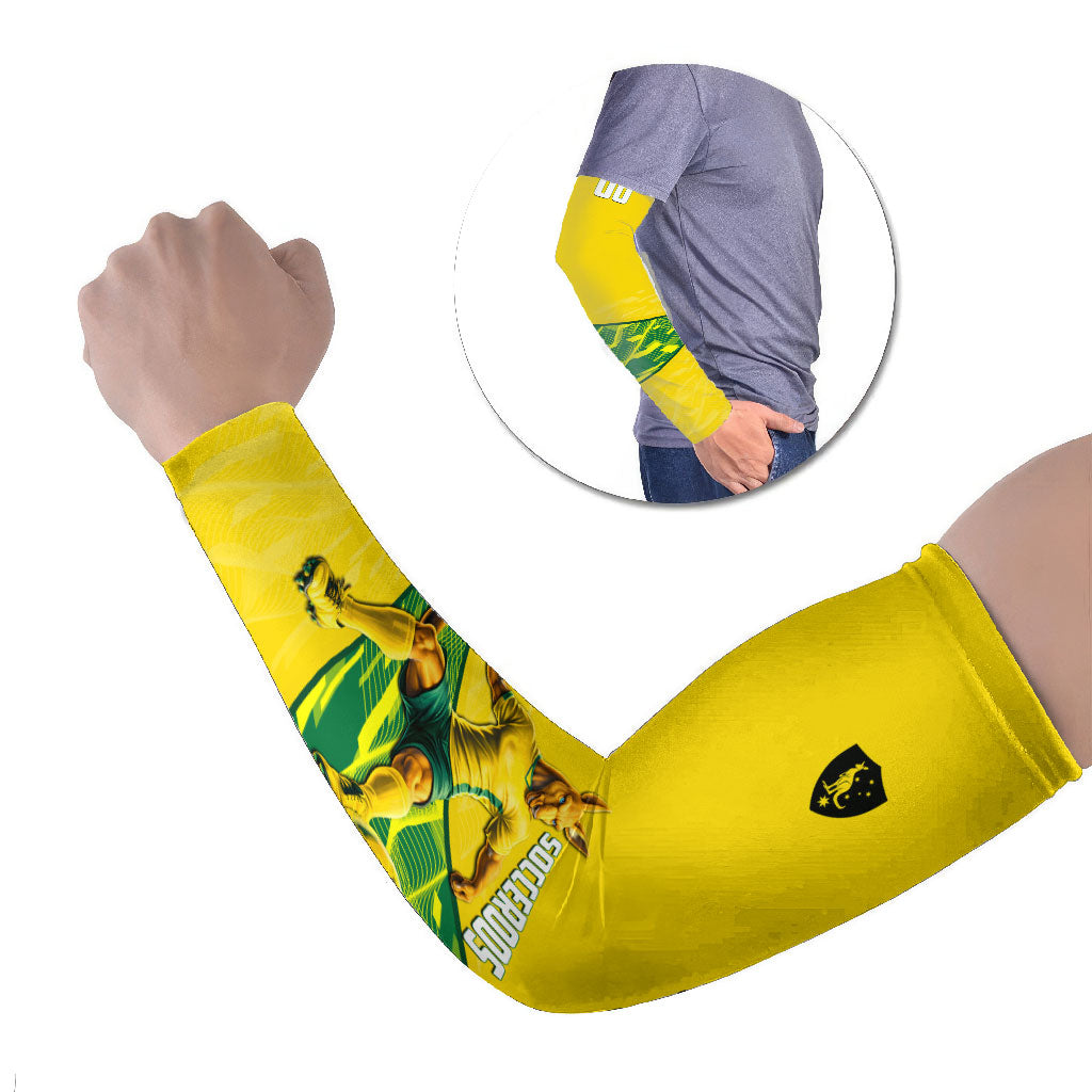 Personalized Socceroos Mascot Arm Sleeves Australian Football Player Dynamic Green Yellow Sports Art