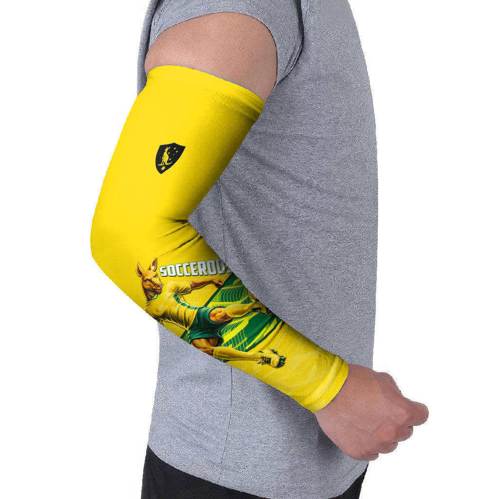 Personalized Socceroos Mascot Arm Sleeves Australian Football Player Dynamic Green Yellow Sports Art