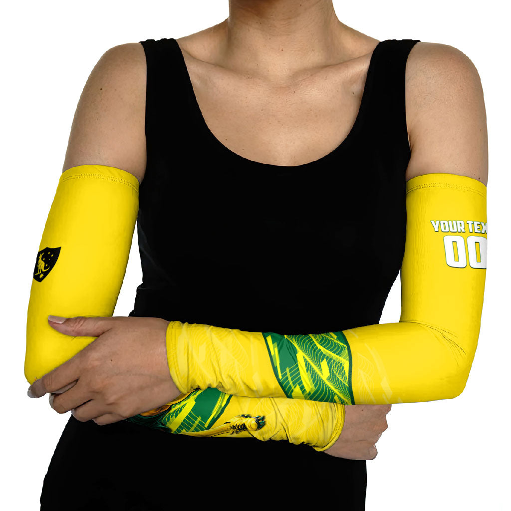 Personalized Socceroos Mascot Arm Sleeves Australian Football Player Dynamic Green Yellow Sports Art