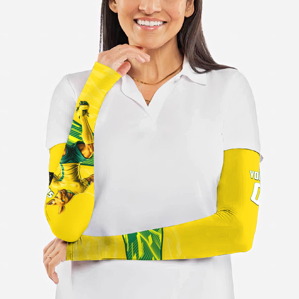 Personalized Socceroos Mascot Arm Sleeves Australian Football Player Dynamic Green Yellow Sports Art