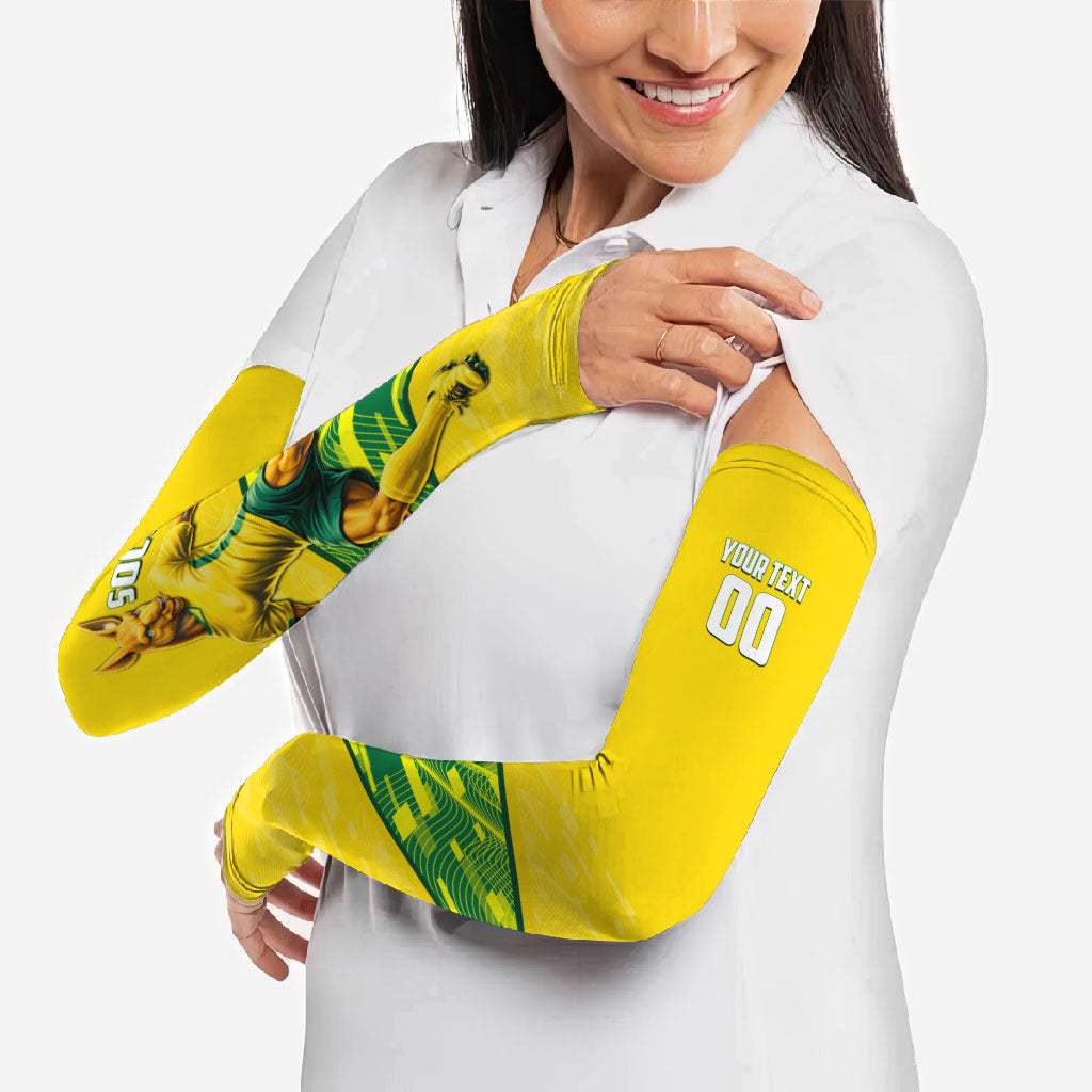 Personalized Socceroos Mascot Arm Sleeves Australian Football Player Dynamic Green Yellow Sports Art