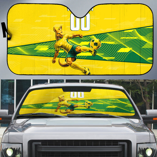 Personalized Socceroos Mascot Auto Sun Shade Australian Football Player Dynamic Green Yellow Sports Art