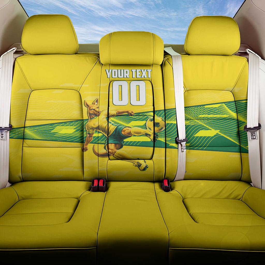 Personalized Socceroos Mascot Back Car Seat Cover Australian Football Player Dynamic Green Yellow Sports Art