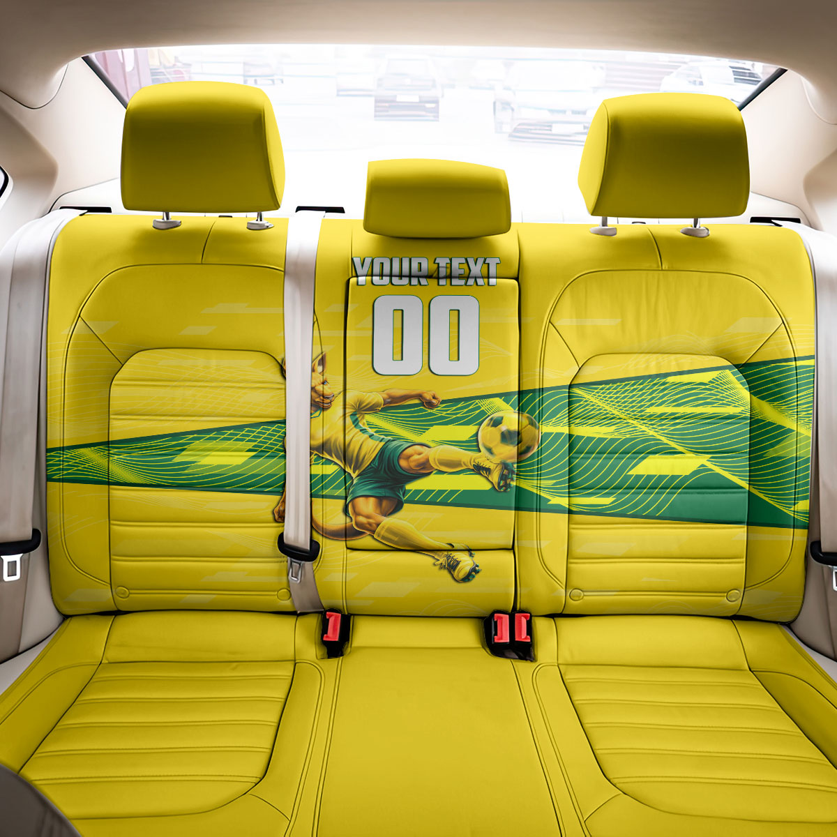 Personalized Socceroos Mascot Back Car Seat Cover Australian Football Player Dynamic Green Yellow Sports Art