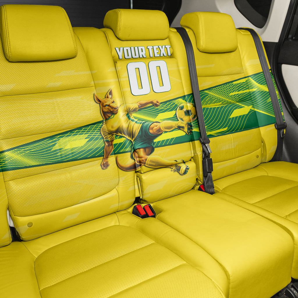 Personalized Socceroos Mascot Back Car Seat Cover Australian Football Player Dynamic Green Yellow Sports Art