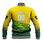 Personalized Socceroos Mascot Baseball Jacket Australian Football Player Dynamic Green Yellow Sports Art