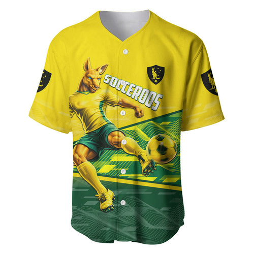 Personalized Socceroos Mascot Baseball Jersey Australian Football Player Dynamic Green Yellow Sports Art