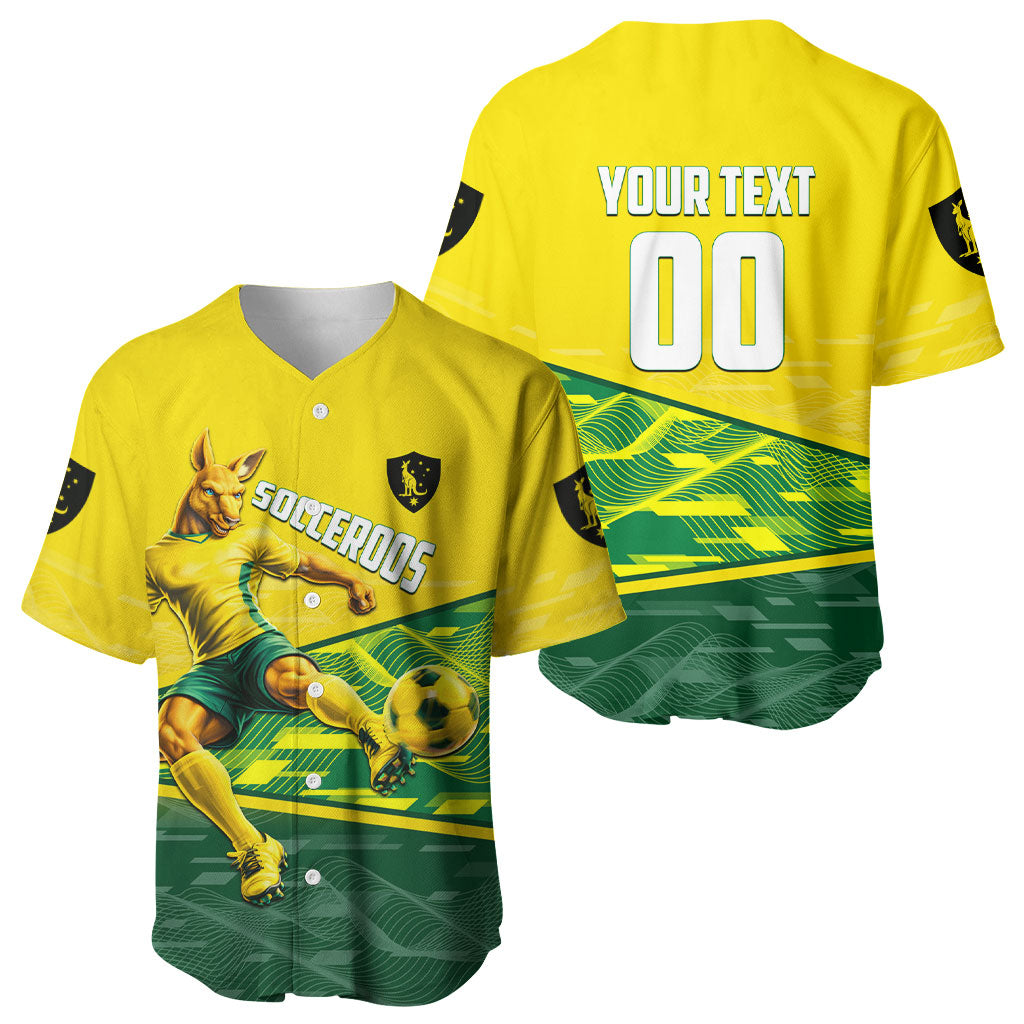 Personalized Socceroos Mascot Baseball Jersey Australian Football Player Dynamic Green Yellow Sports Art