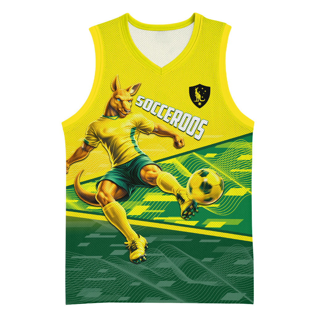 Personalized Socceroos Mascot Basketball Jersey Australian Football Player Dynamic Green Yellow Sports Art