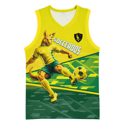 Personalized Socceroos Mascot Basketball Jersey Australian Football Player Dynamic Green Yellow Sports Art
