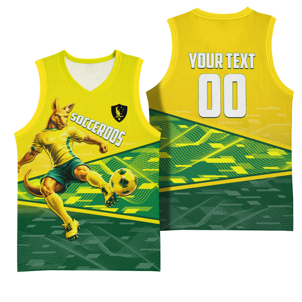 Personalized Socceroos Mascot Basketball Jersey Australian Football Player Dynamic Green Yellow Sports Art