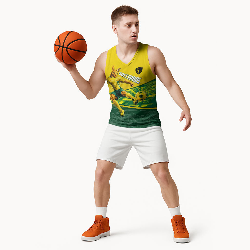 Personalized Socceroos Mascot Basketball Jersey Australian Football Player Dynamic Green Yellow Sports Art