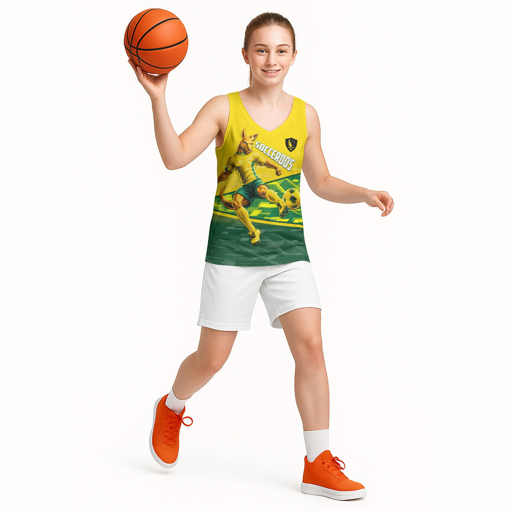 Personalized Socceroos Mascot Basketball Jersey Australian Football Player Dynamic Green Yellow Sports Art