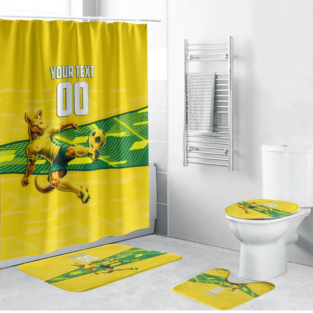 Personalized Socceroos Mascot Bathroom Set Australian Football Player Dynamic Green Yellow Sports Art