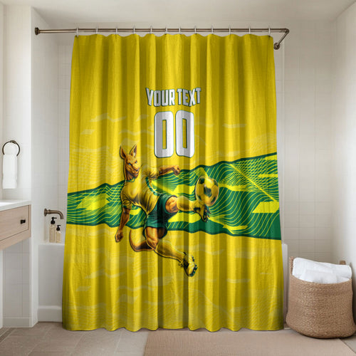 Personalized Socceroos Mascot Bathroom Set Australian Football Player Dynamic Green Yellow Sports Art
