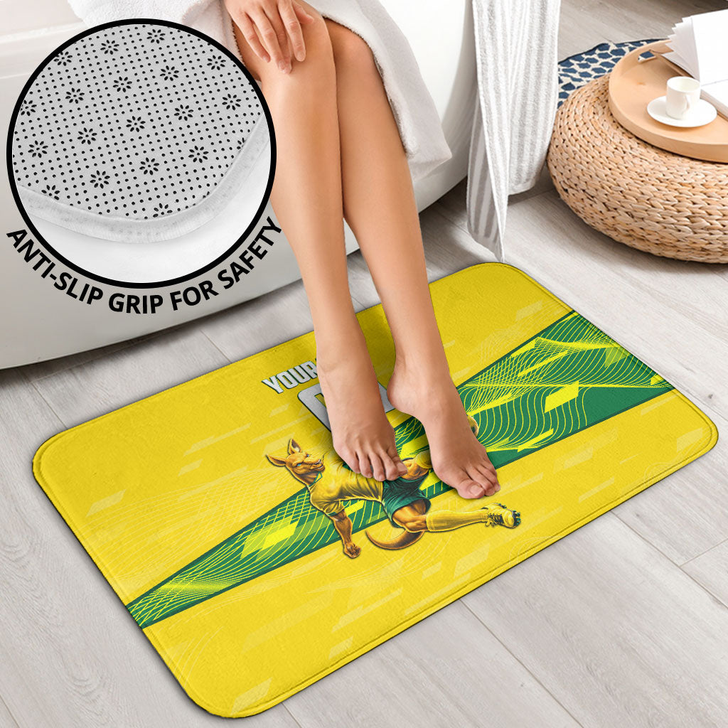 Personalized Socceroos Mascot Bathroom Set Australian Football Player Dynamic Green Yellow Sports Art