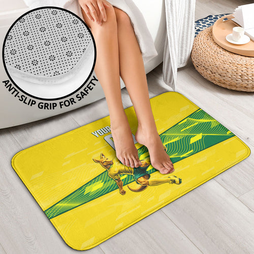 Personalized Socceroos Mascot Bathroom Set Australian Football Player Dynamic Green Yellow Sports Art