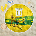 Personalized Socceroos Mascot Beach Blanket Australian Football Player Dynamic Green Yellow Sports Art