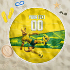 Personalized Socceroos Mascot Beach Blanket Australian Football Player Dynamic Green Yellow Sports Art