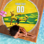 Personalized Socceroos Mascot Beach Blanket Australian Football Player Dynamic Green Yellow Sports Art