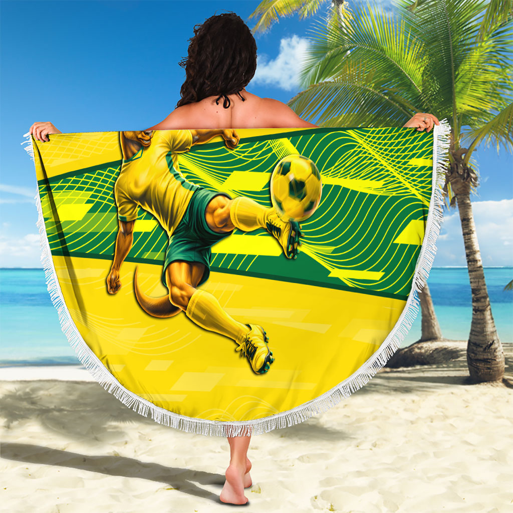 Personalized Socceroos Mascot Beach Blanket Australian Football Player Dynamic Green Yellow Sports Art