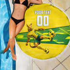 Personalized Socceroos Mascot Beach Blanket Australian Football Player Dynamic Green Yellow Sports Art