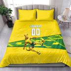 Personalized Socceroos Mascot Bedding Set Australian Football Player Dynamic Green Yellow Sports Art