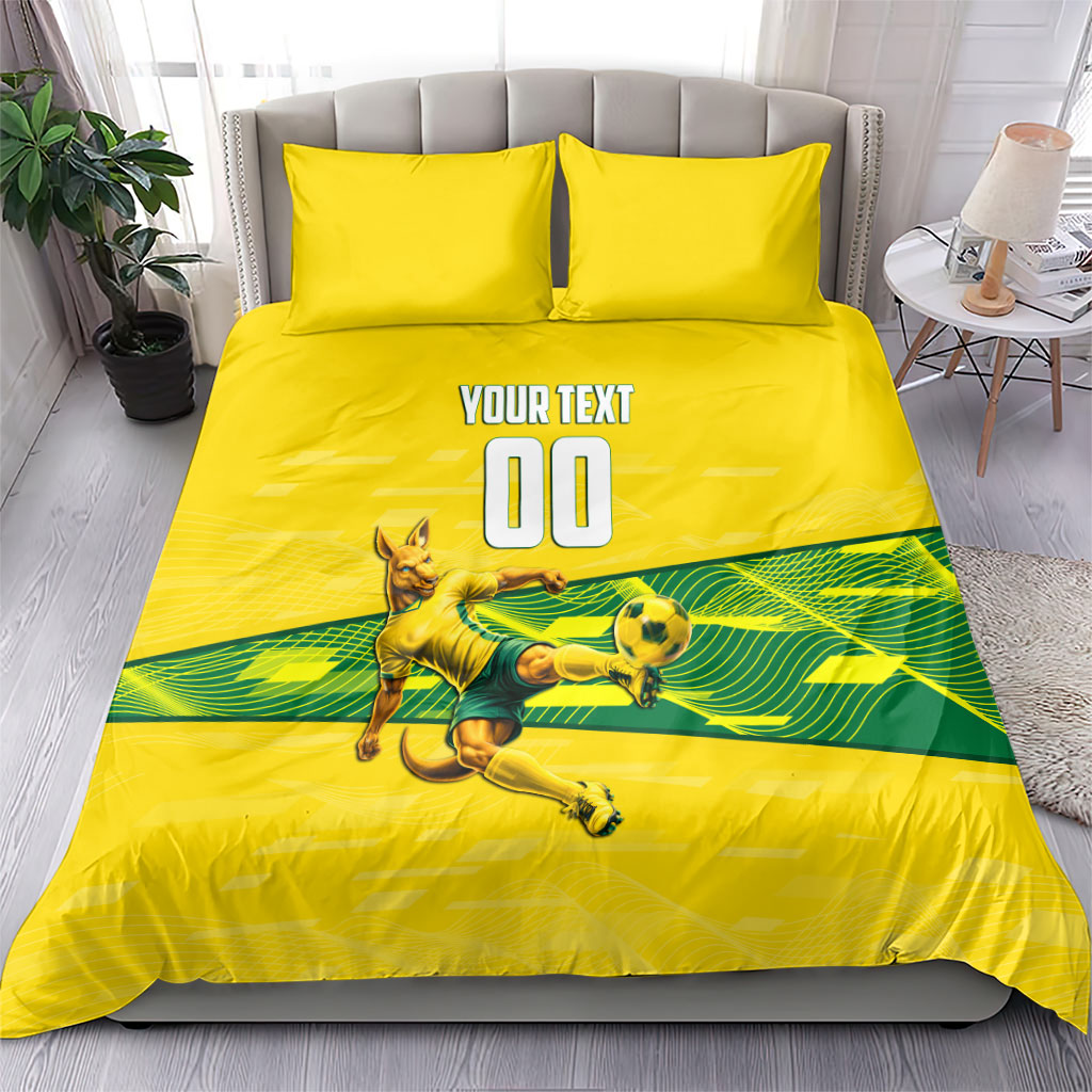Personalized Socceroos Mascot Bedding Set Australian Football Player Dynamic Green Yellow Sports Art