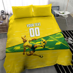 Personalized Socceroos Mascot Bedding Set Australian Football Player Dynamic Green Yellow Sports Art