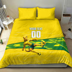 Personalized Socceroos Mascot Bedding Set Australian Football Player Dynamic Green Yellow Sports Art