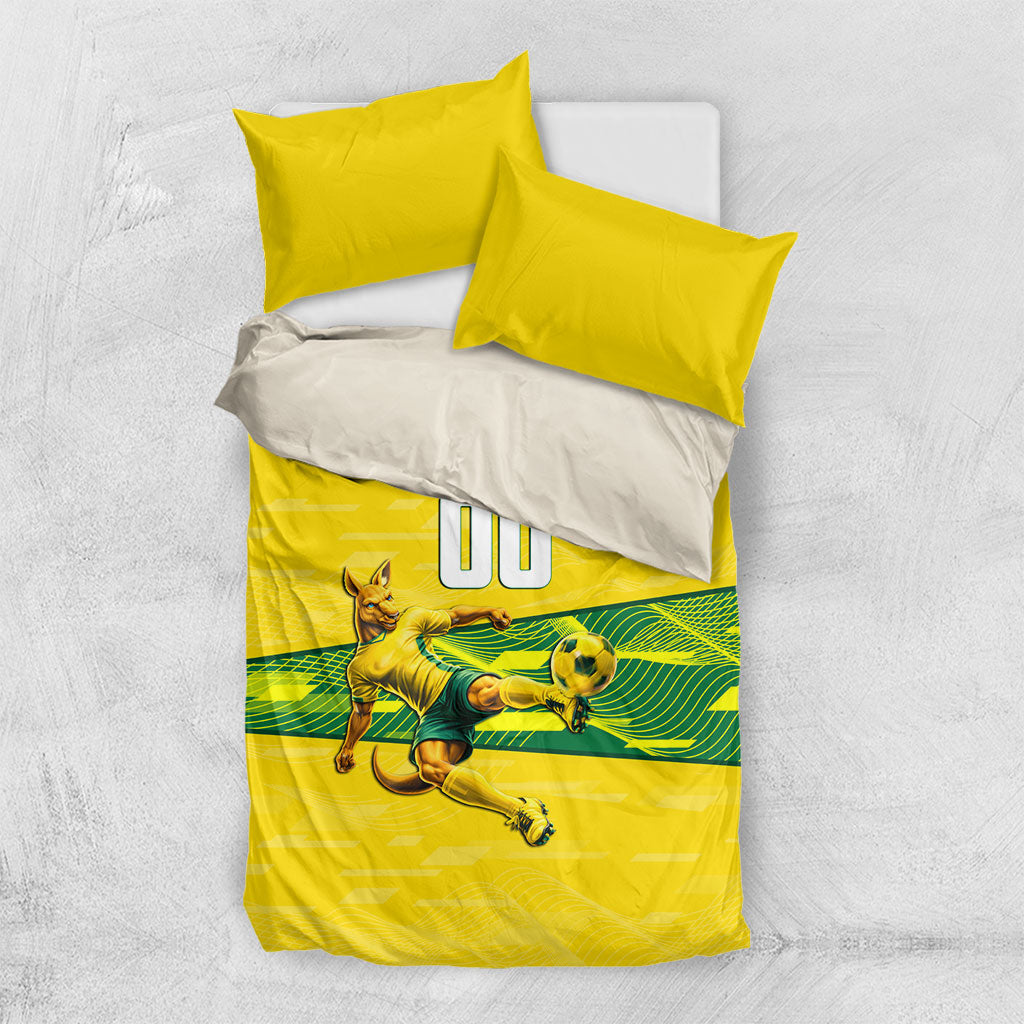 Personalized Socceroos Mascot Bedding Set Australian Football Player Dynamic Green Yellow Sports Art