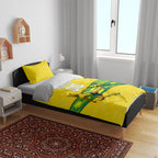 Personalized Socceroos Mascot Bedding Set Australian Football Player Dynamic Green Yellow Sports Art
