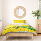 Personalized Socceroos Mascot Bedding Set Australian Football Player Dynamic Green Yellow Sports Art