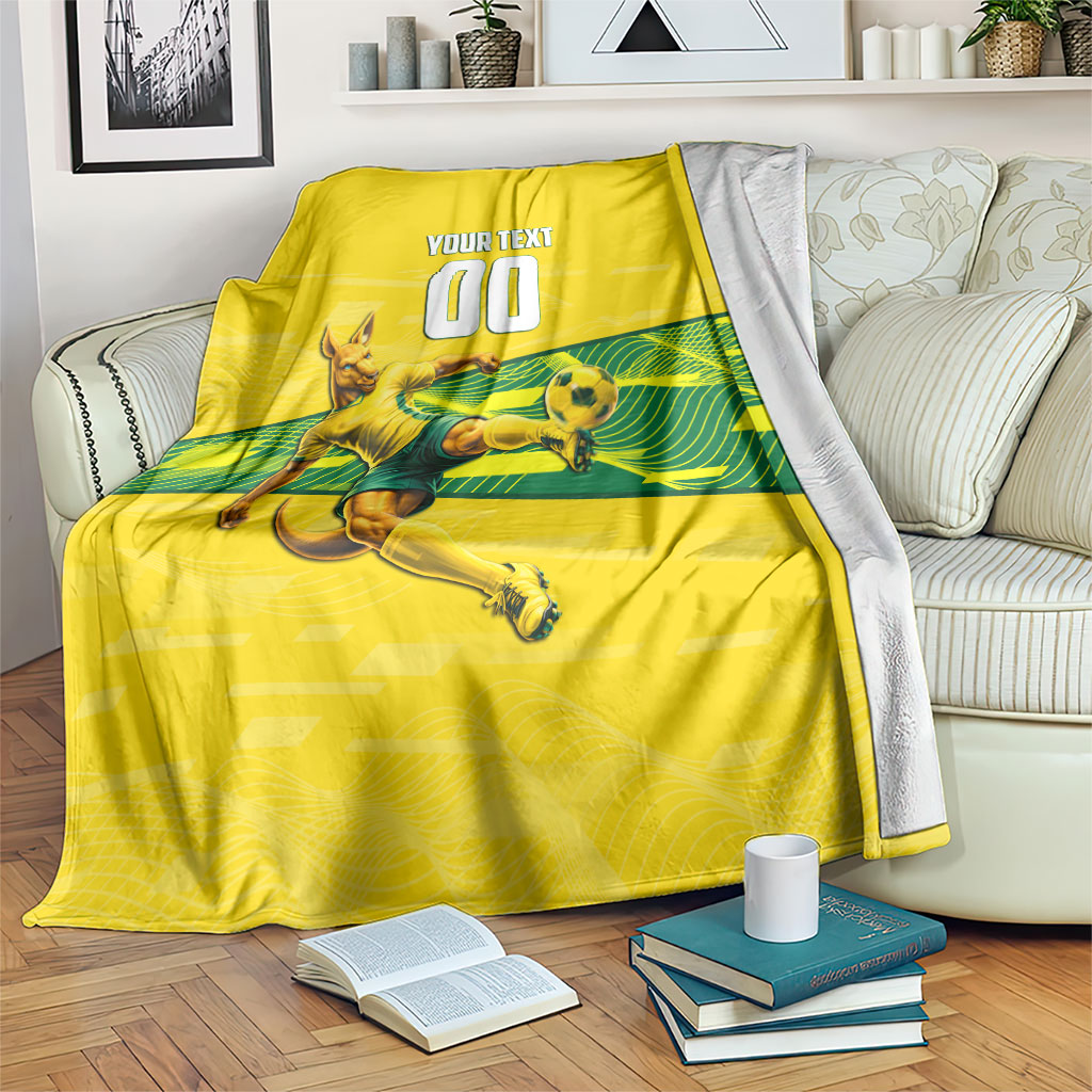Personalized Socceroos Mascot Blanket Australian Football Player Dynamic Green Yellow Sports Art