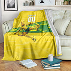 Personalized Socceroos Mascot Blanket Australian Football Player Dynamic Green Yellow Sports Art