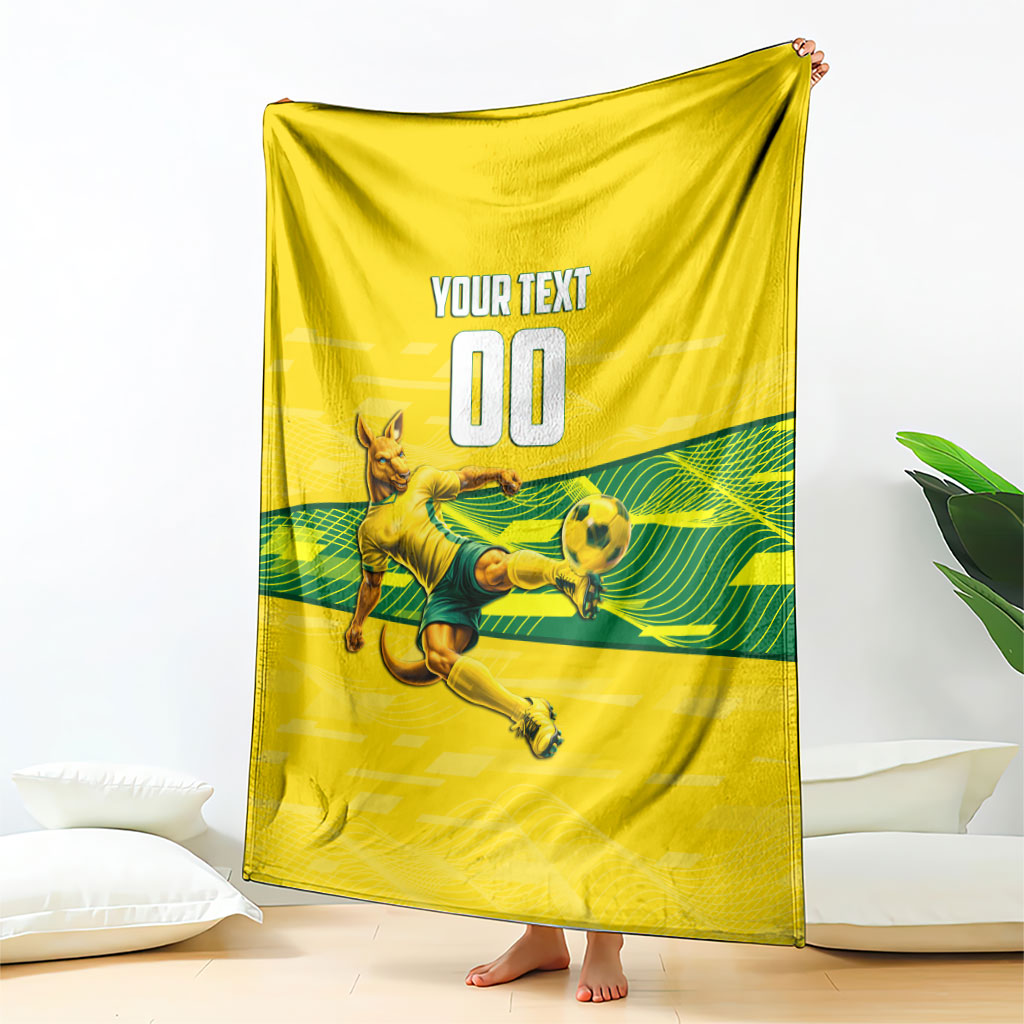 Personalized Socceroos Mascot Blanket Australian Football Player Dynamic Green Yellow Sports Art