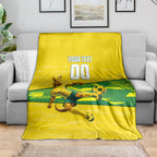 Personalized Socceroos Mascot Blanket Australian Football Player Dynamic Green Yellow Sports Art