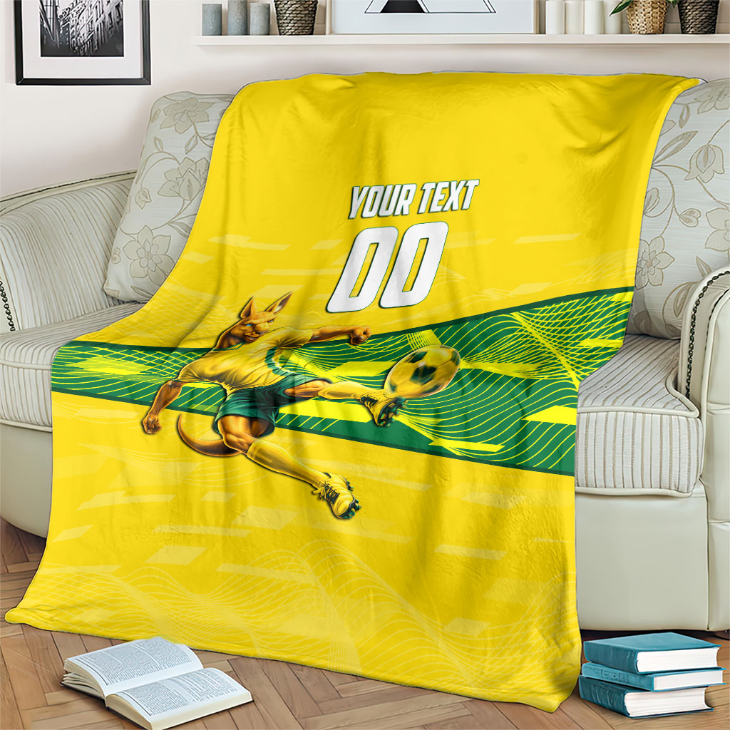 Personalized Socceroos Mascot Blanket Australian Football Player Dynamic Green Yellow Sports Art