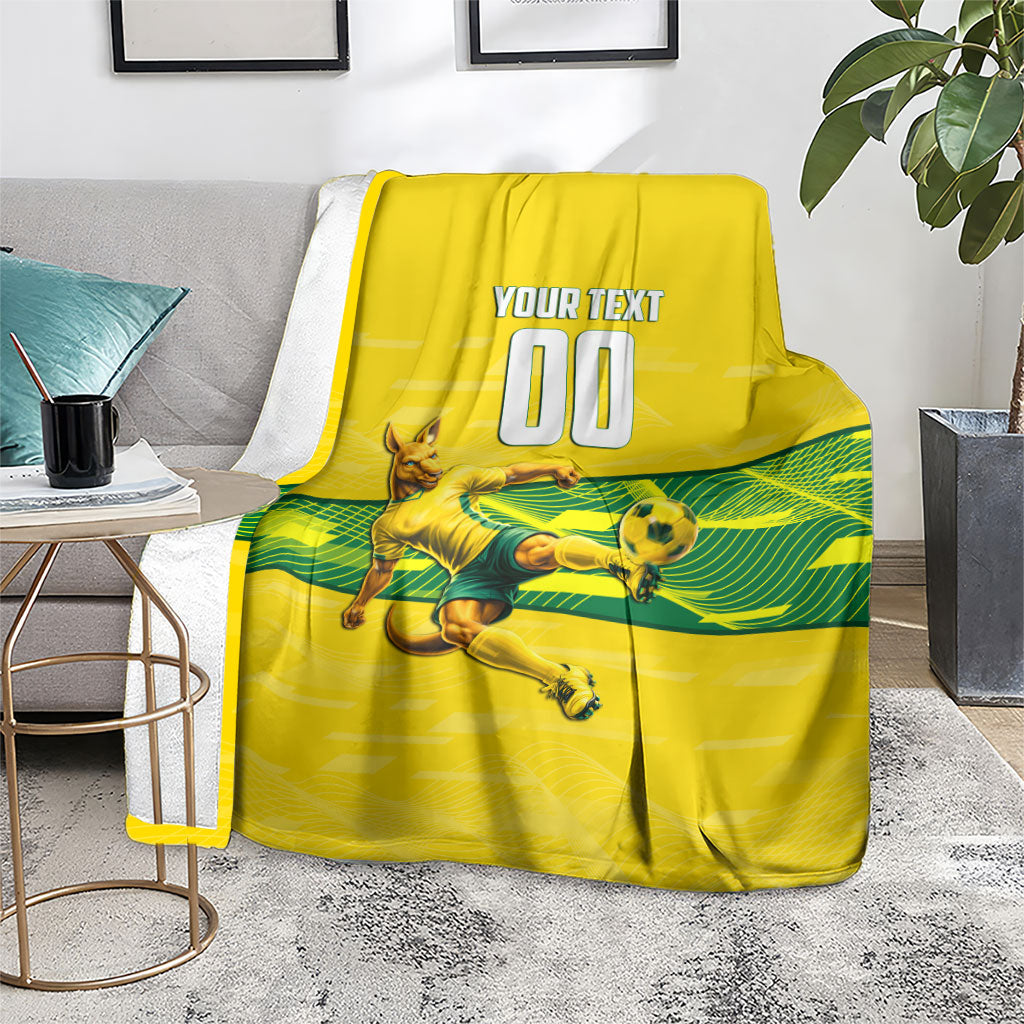 Personalized Socceroos Mascot Blanket Australian Football Player Dynamic Green Yellow Sports Art
